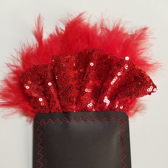 NEW Red Sequin Ruffle & Feather Pocket Square Insert - Picture 6 of 7